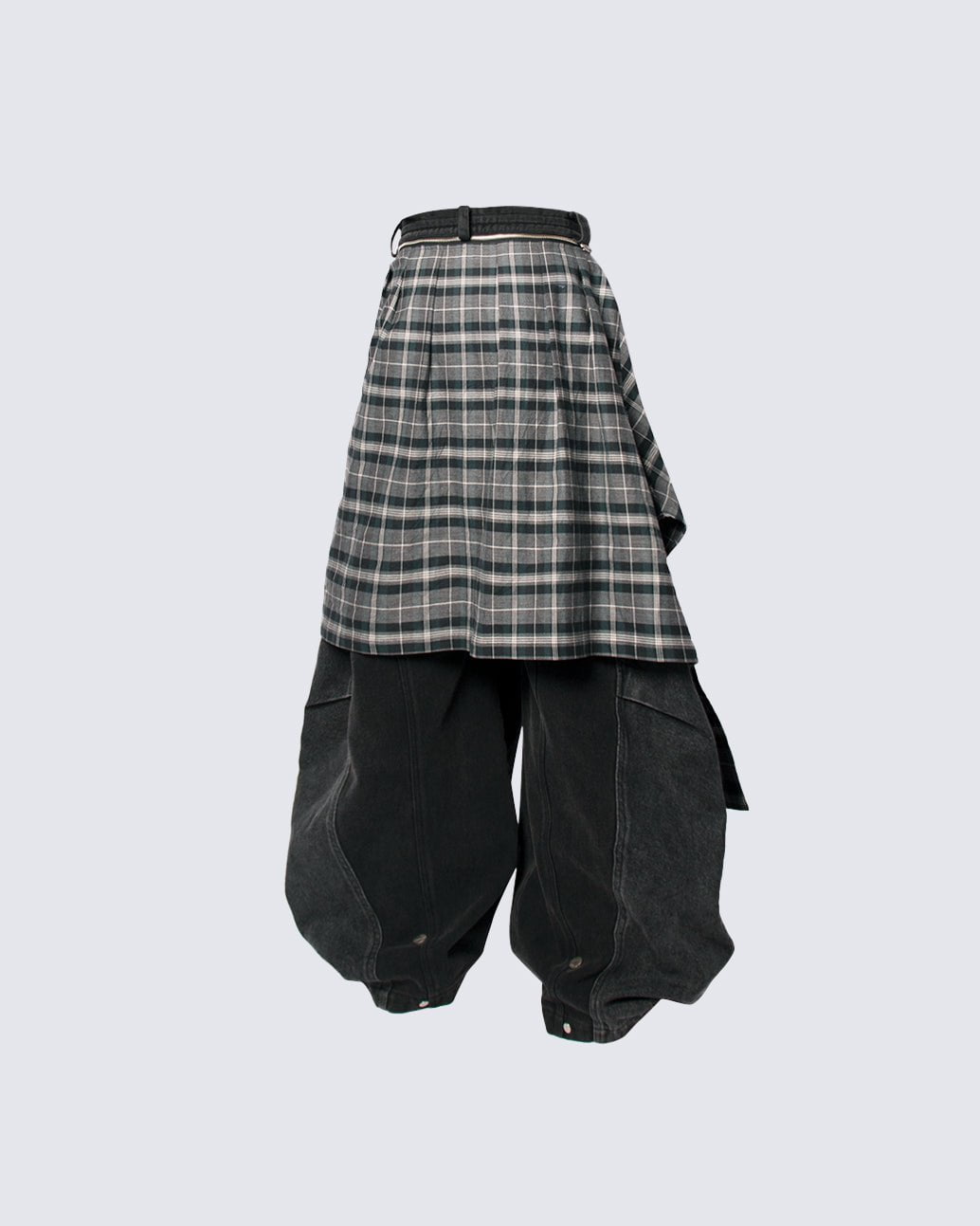 Detachable Plaid Layer Wide-Leg Pants