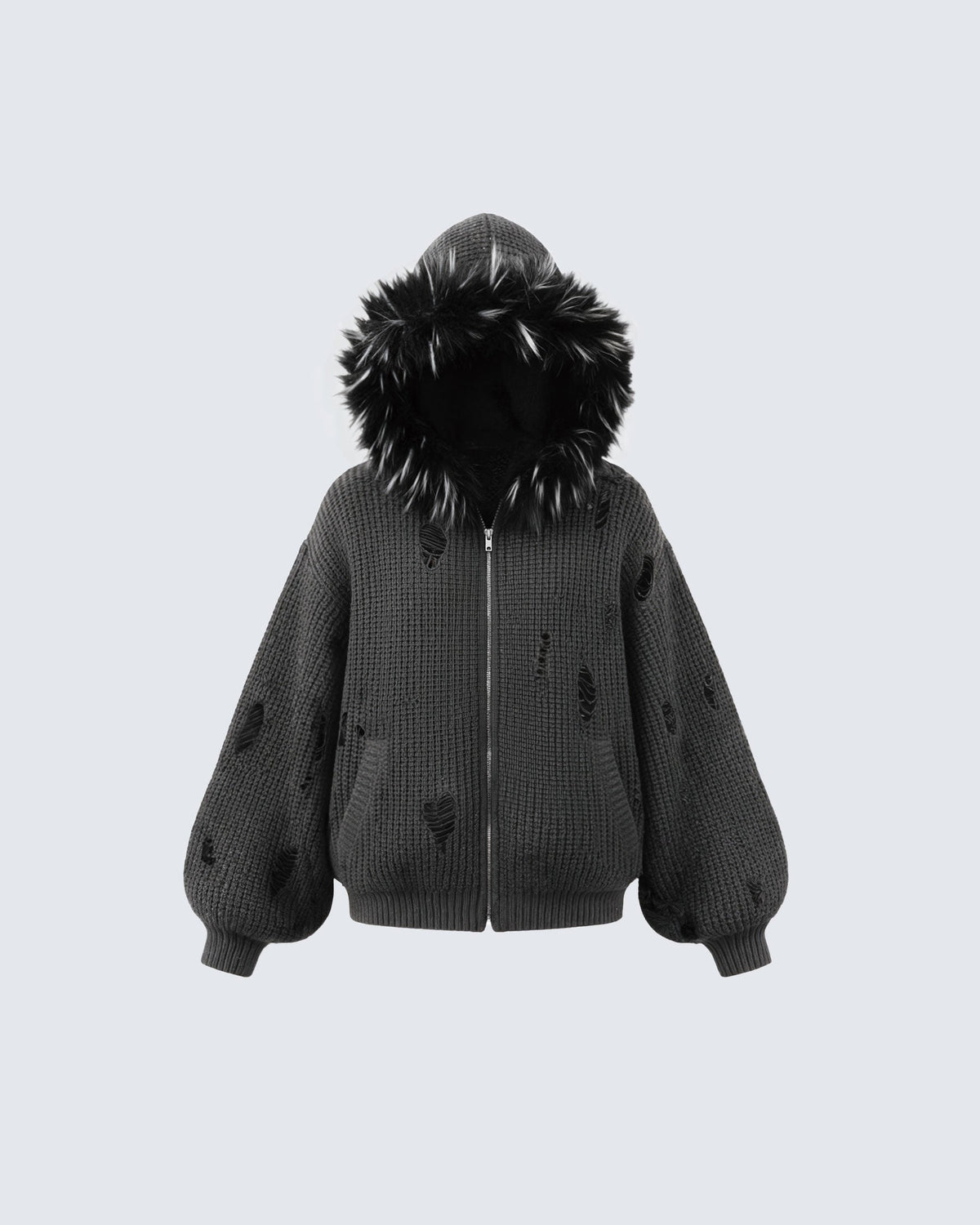 GRYFT Destroyed Knitted Sweater Plush Coat
