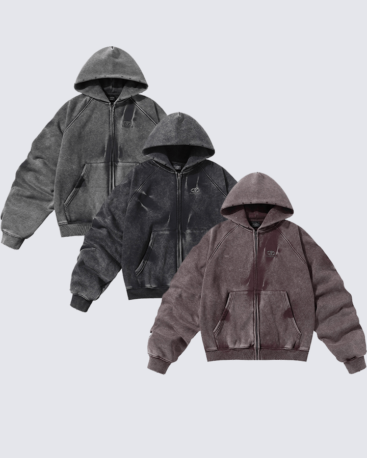 Vintage Washed Oversized Zip-Up Hoodie