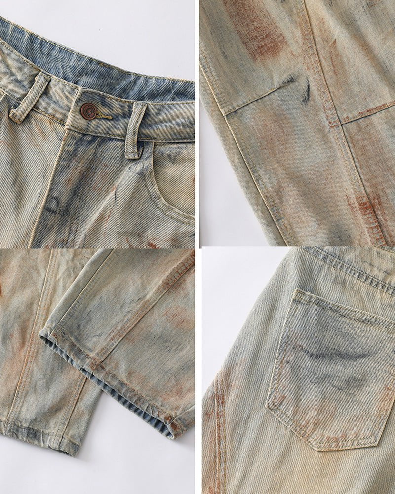 Arc-Cut Distressed Wide-Leg Jeans