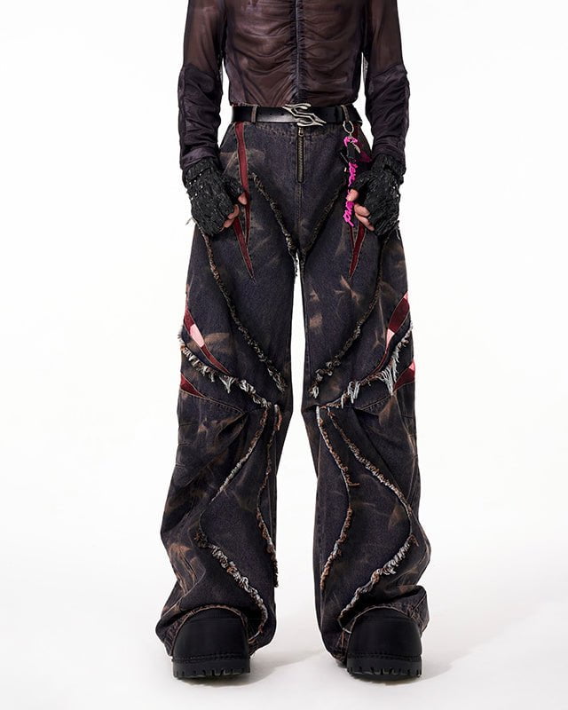 GRYFT Distressed Ripped Denim Pants – Streetwear with Unique Torn Details