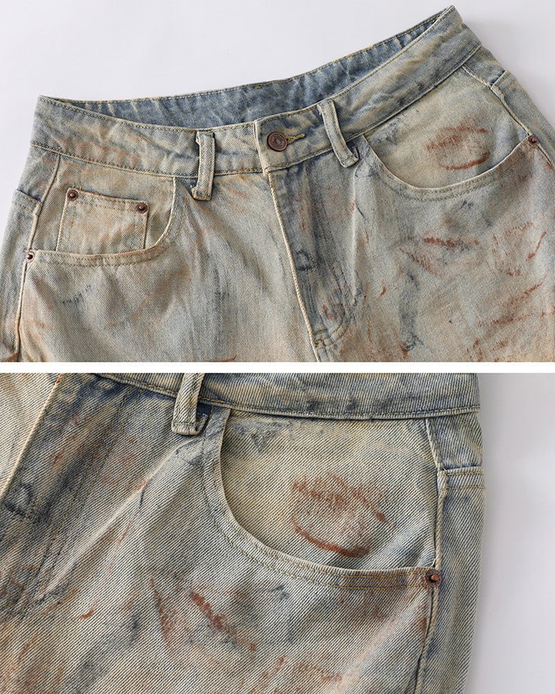 Arc-Cut Distressed Wide-Leg Jeans