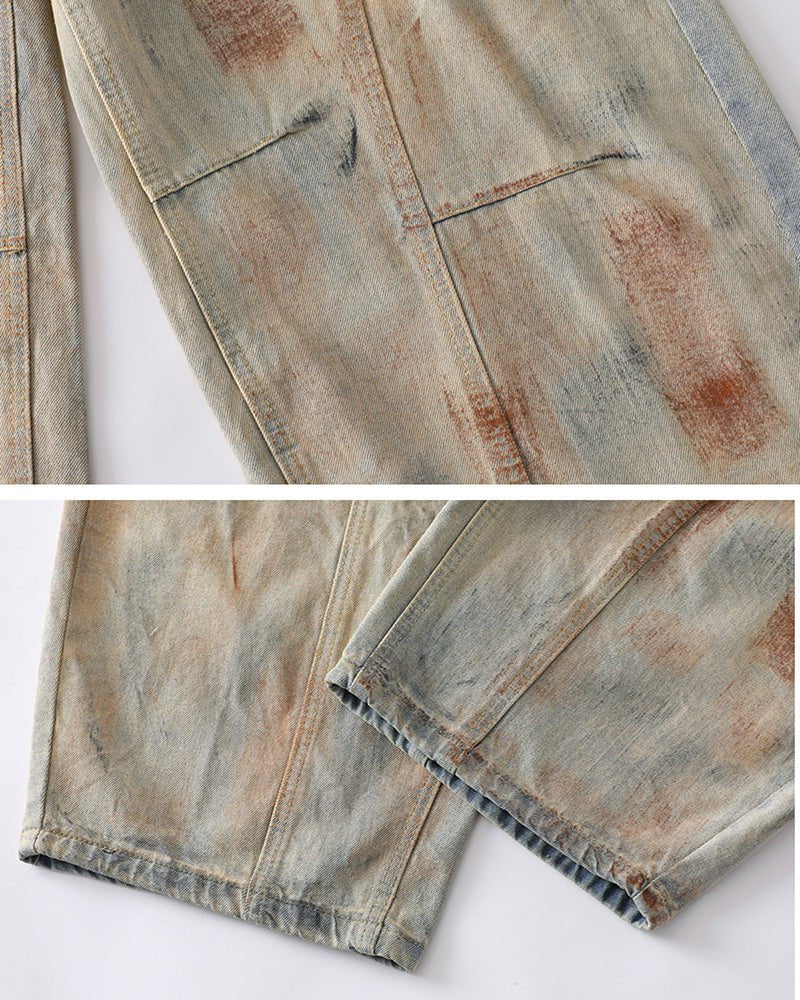 Arc-Cut Distressed Wide-Leg Jeans
