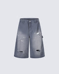 Washed Faded Distressed Cargo Shorts