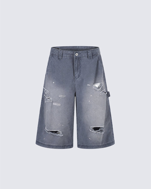 Washed Faded Distressed Cargo Shorts