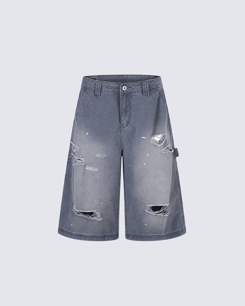 Washed Faded Distressed Cargo Shorts