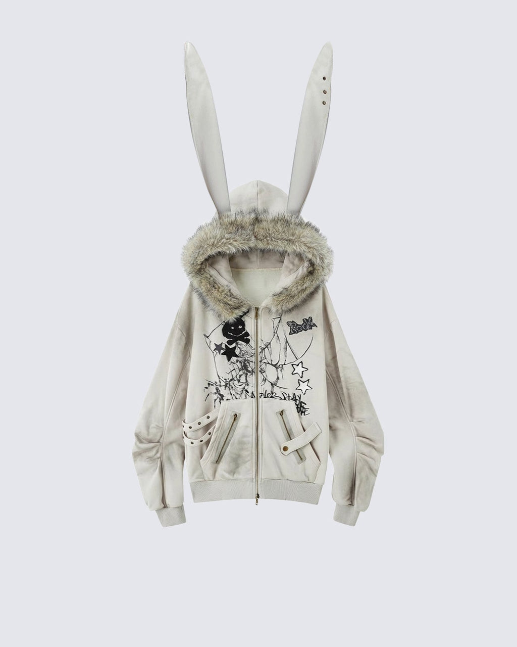 Vintage Bunny Hood Fleece Hoodie