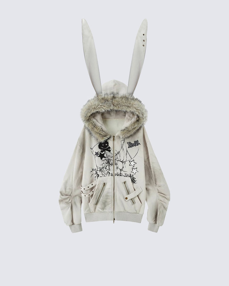 Vintage Bunny Hood Fleece Hoodie