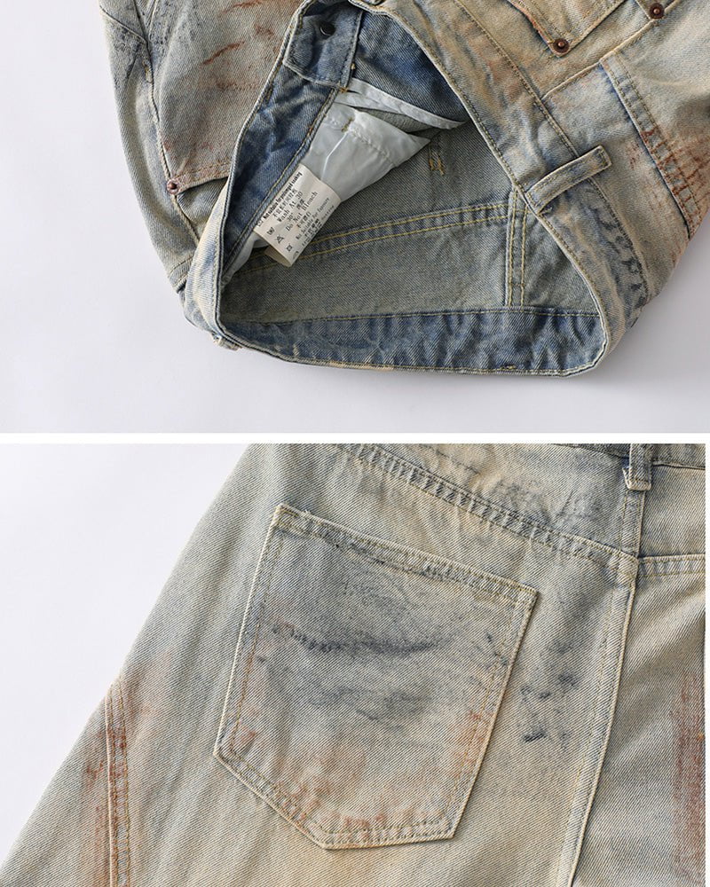 Arc-Cut Distressed Wide-Leg Jeans