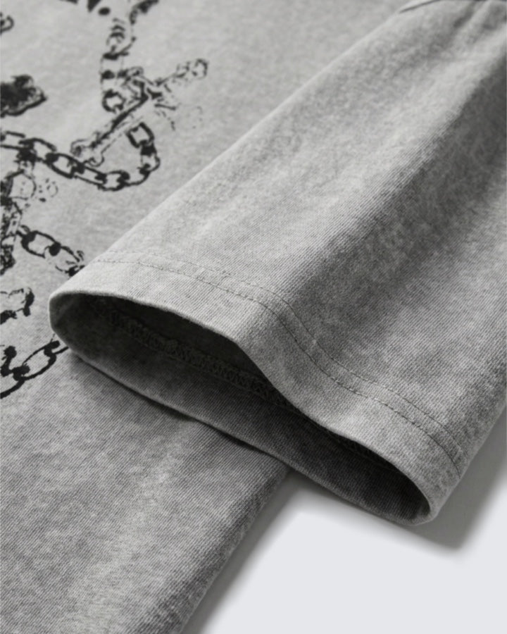 Vintage Washed Chain Cross Graphic Oversized T-Shirt