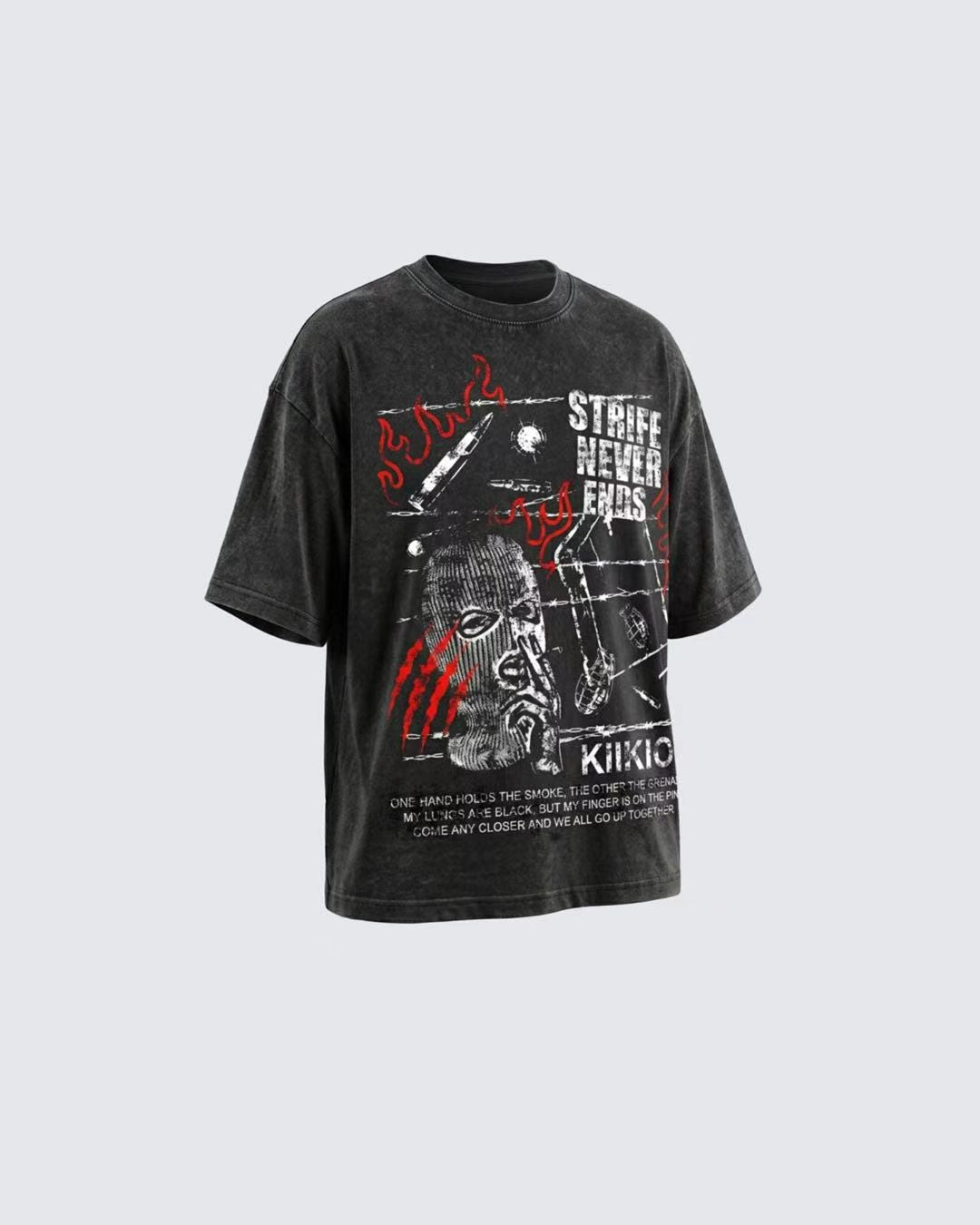 Vintage Washed Flame Graphic Street T-Shirt