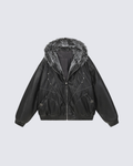 Faux Leather Hooded Jacket with Fur Trim