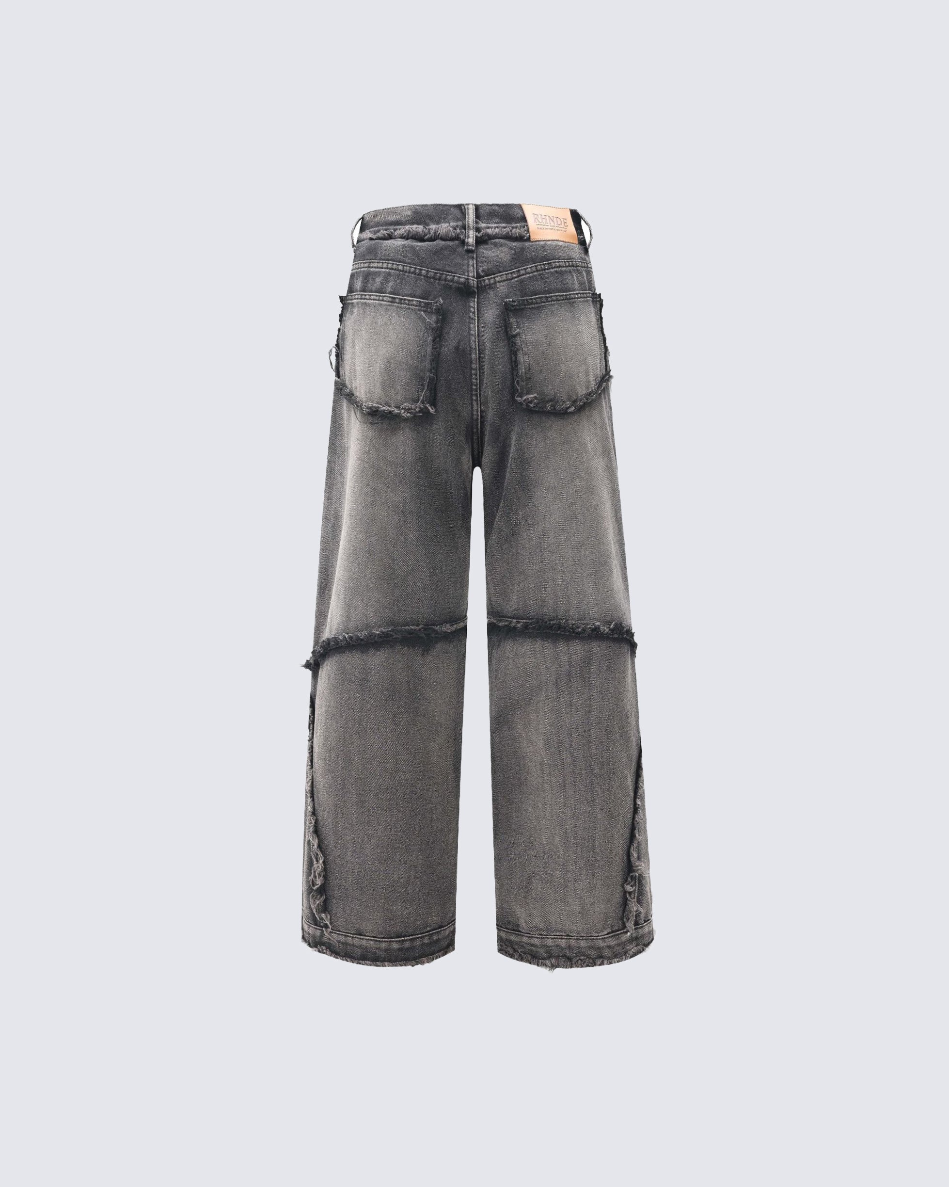 Deconstructed Frayed Edge Wide-Leg Jeans