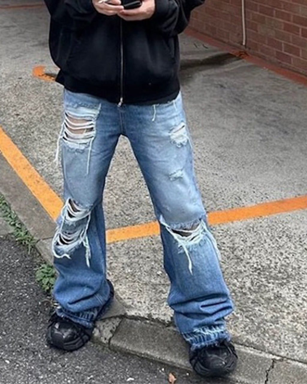 Ripped Wide Leg Flared Cat Whisker Jeans