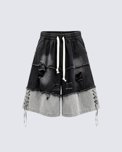GRYFT High-Street Wasteland-Style Hip-Hop Color-Block Cropped Pants
