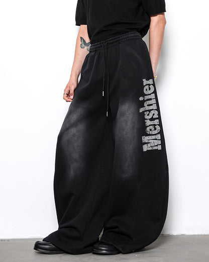Vintage Loose Fit Distressed Wide-Leg Scimitar Sweatpants