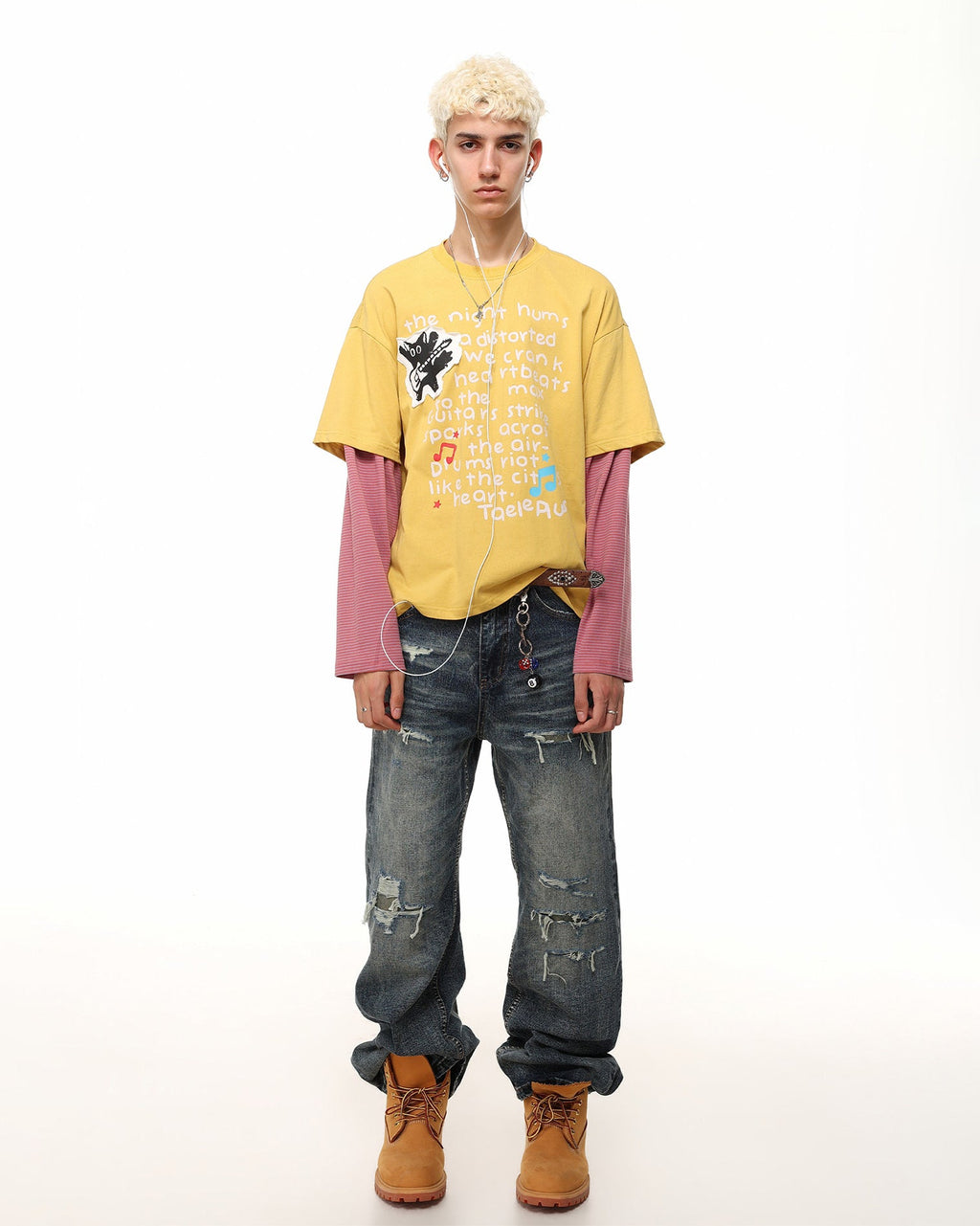 GRYFT Cat Letter Patchwork Layered Long Sleeve T-Shirt