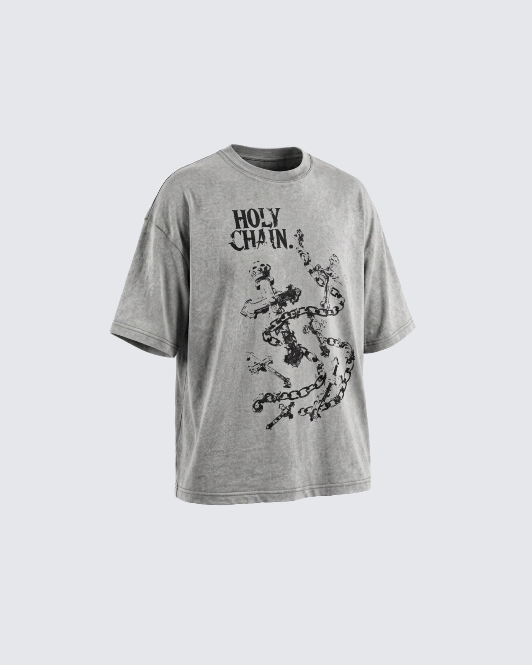 Vintage Washed Chain Cross Graphic Oversized T-Shirt