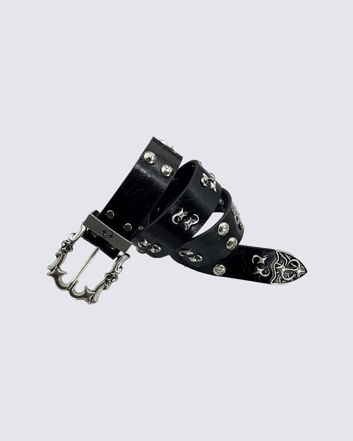 Studded Skull Leather Belt