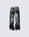 Grunge Snake Print Stacked Washed Jeans