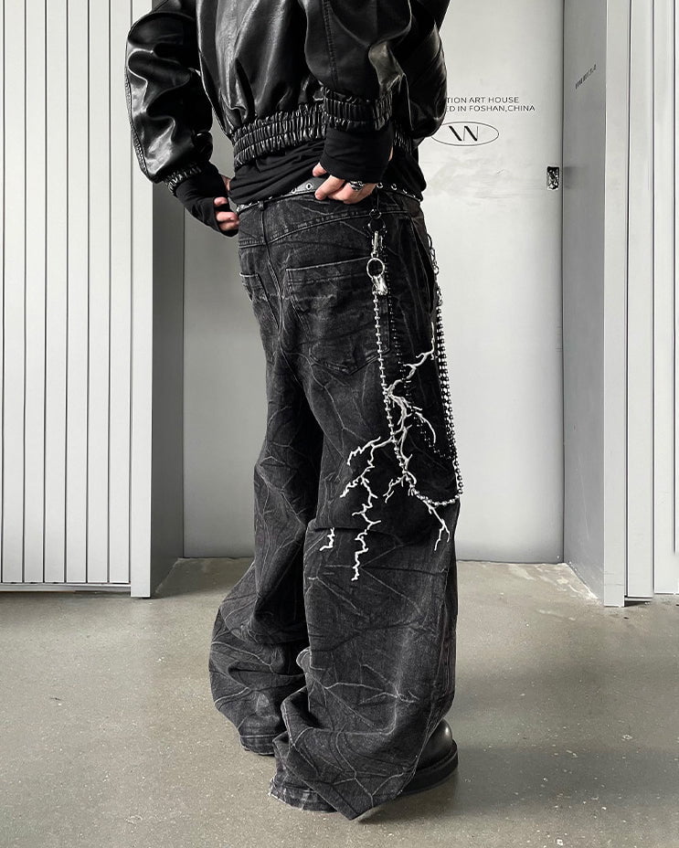 Washed Heavy Embroidery Denim Pants