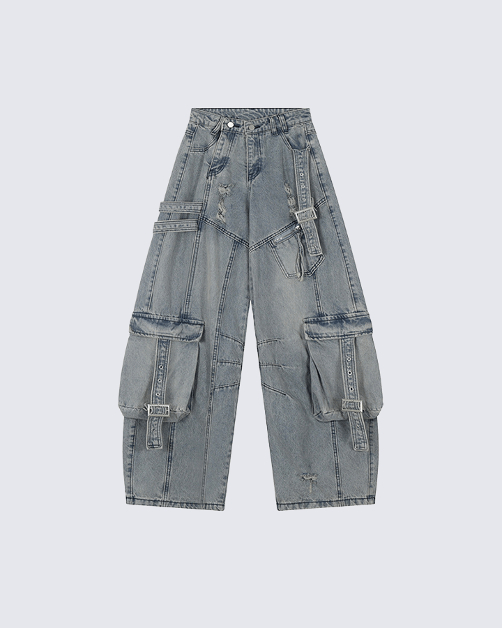 Ripped Denim Cargo Pants – Street Style