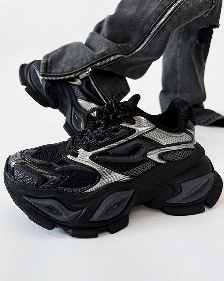 Chunky Black Platform Height-Increasing Sneakers