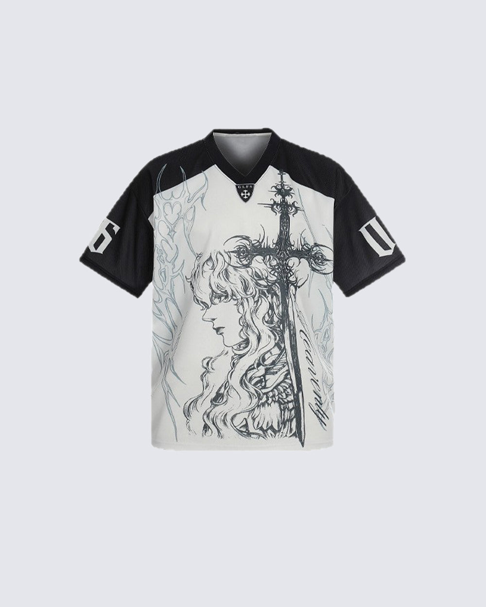 Gothic Angel Print Casual Retro Jersey Short Sleeve