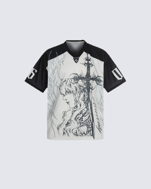 Gothic Angel Print Casual Retro Jersey Short Sleeve