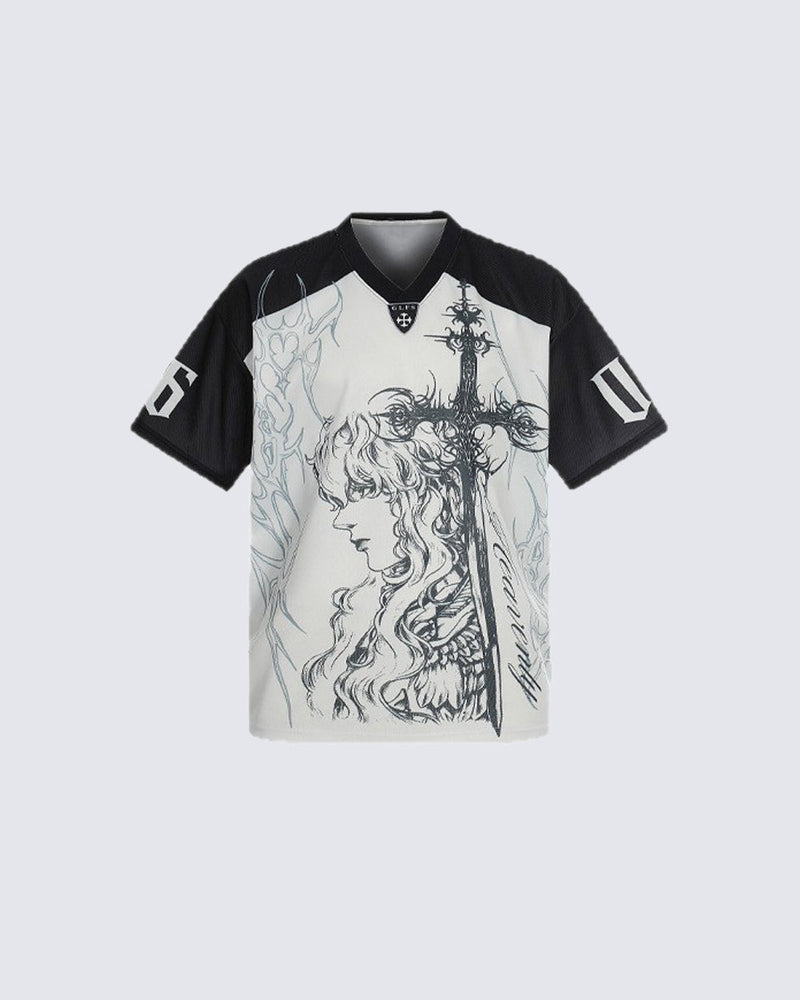 Gothic Angel Print Casual Retro Jersey Short Sleeve