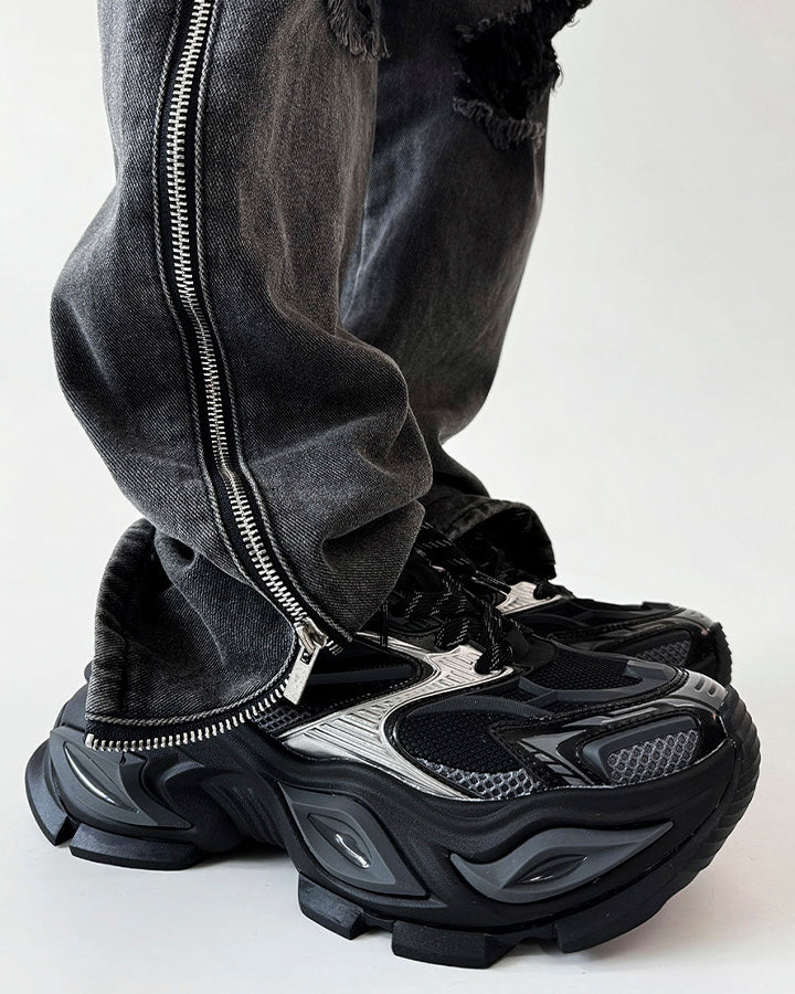 Chunky Black Platform Height-Increasing Sneakers