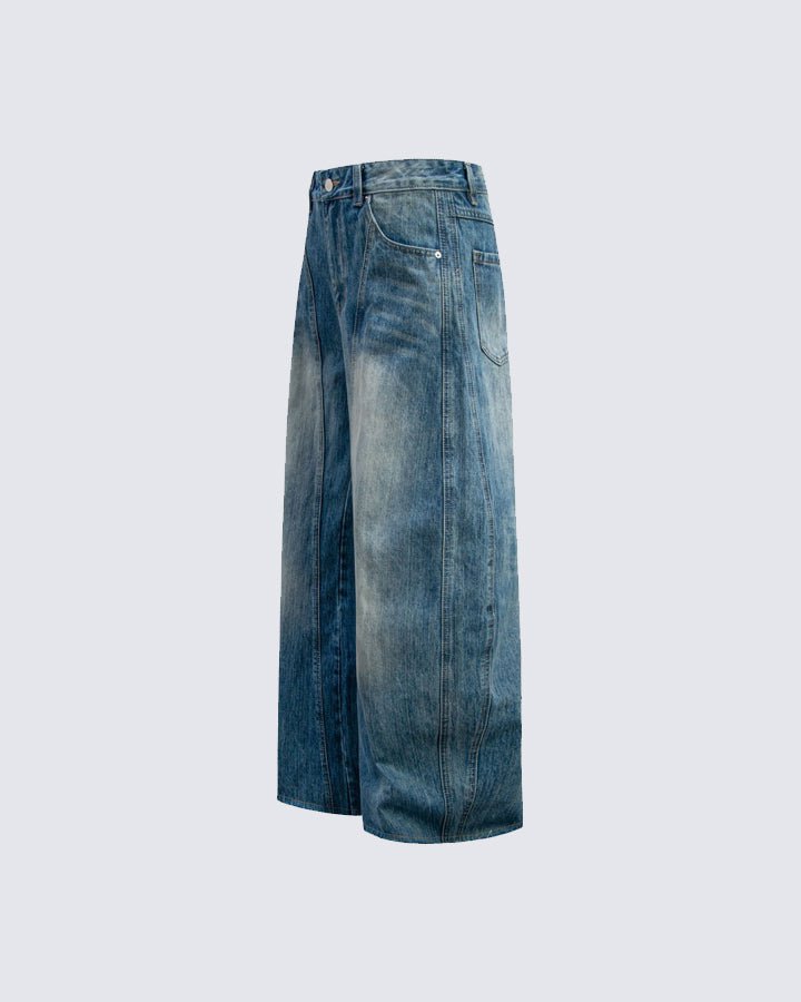 Washed Faded Curved Jeans