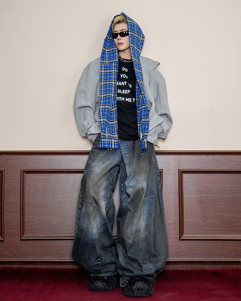 Washed Reverse-Waist Wide-Leg Jeans