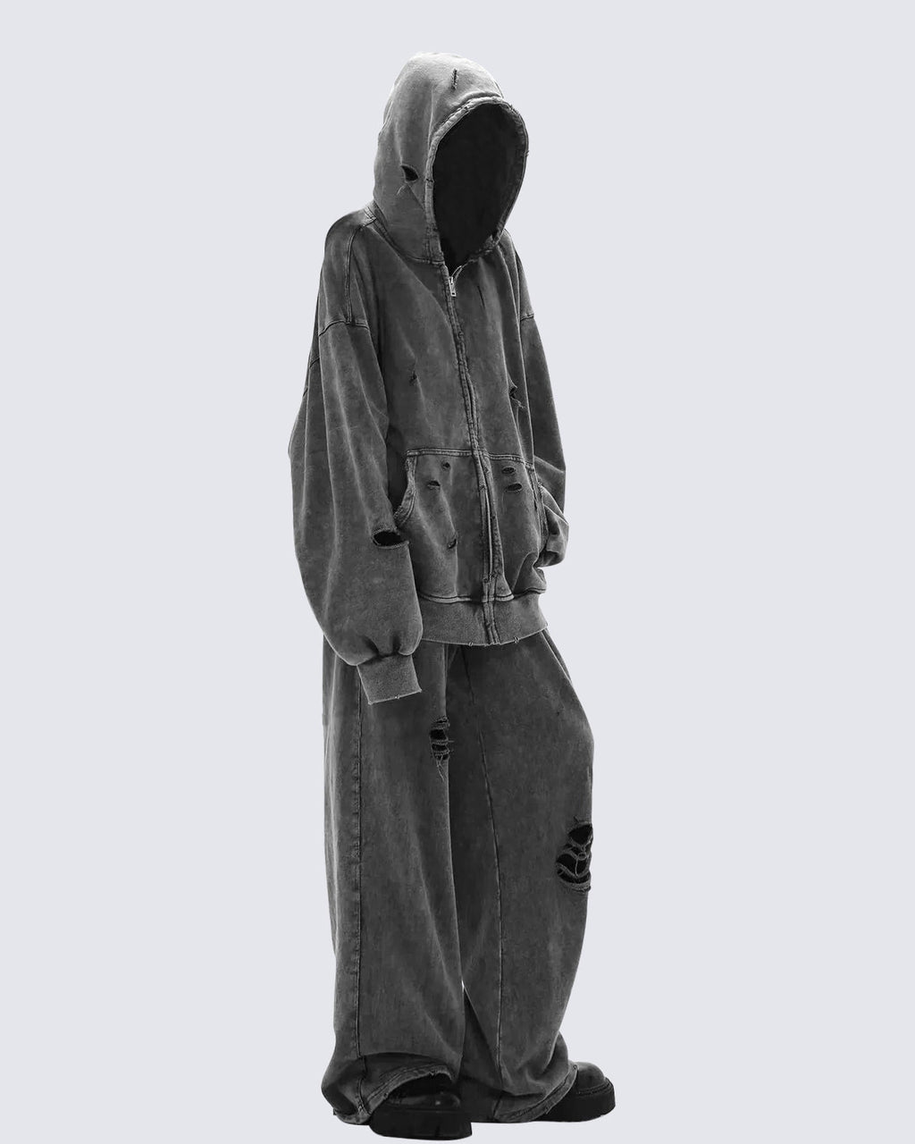 Distressed Washed Zip-Up Hoodie