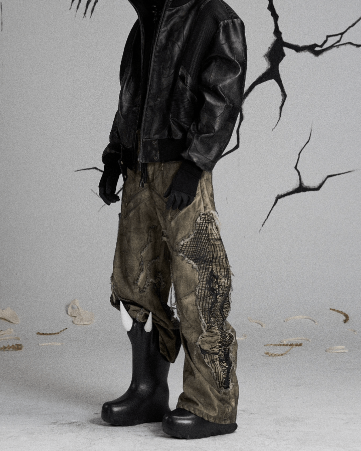 Tactical Textured Wide-Leg Cargo Pants