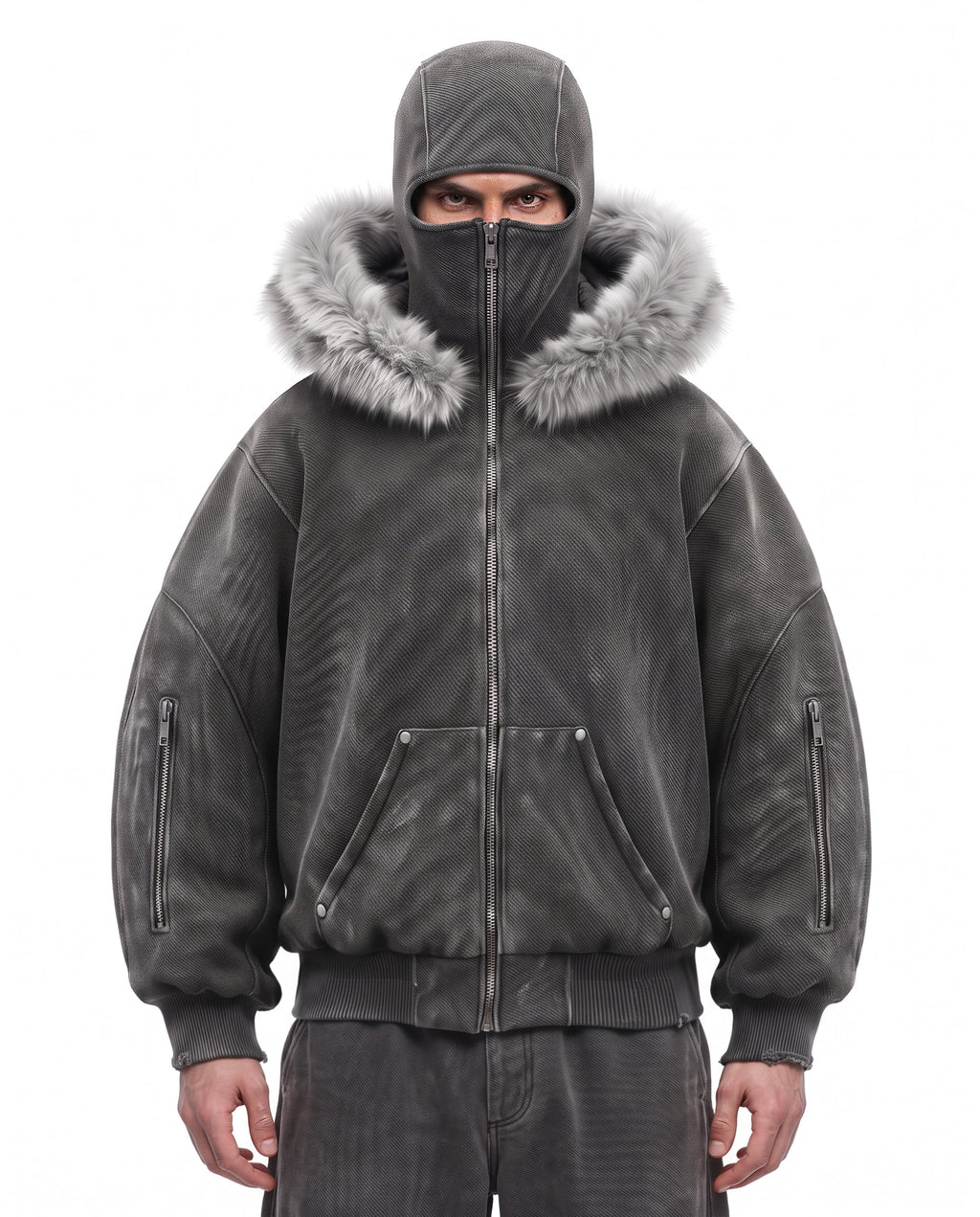 GRYFT Vintage Fur-Trim Balaclava Utility Hoodie
