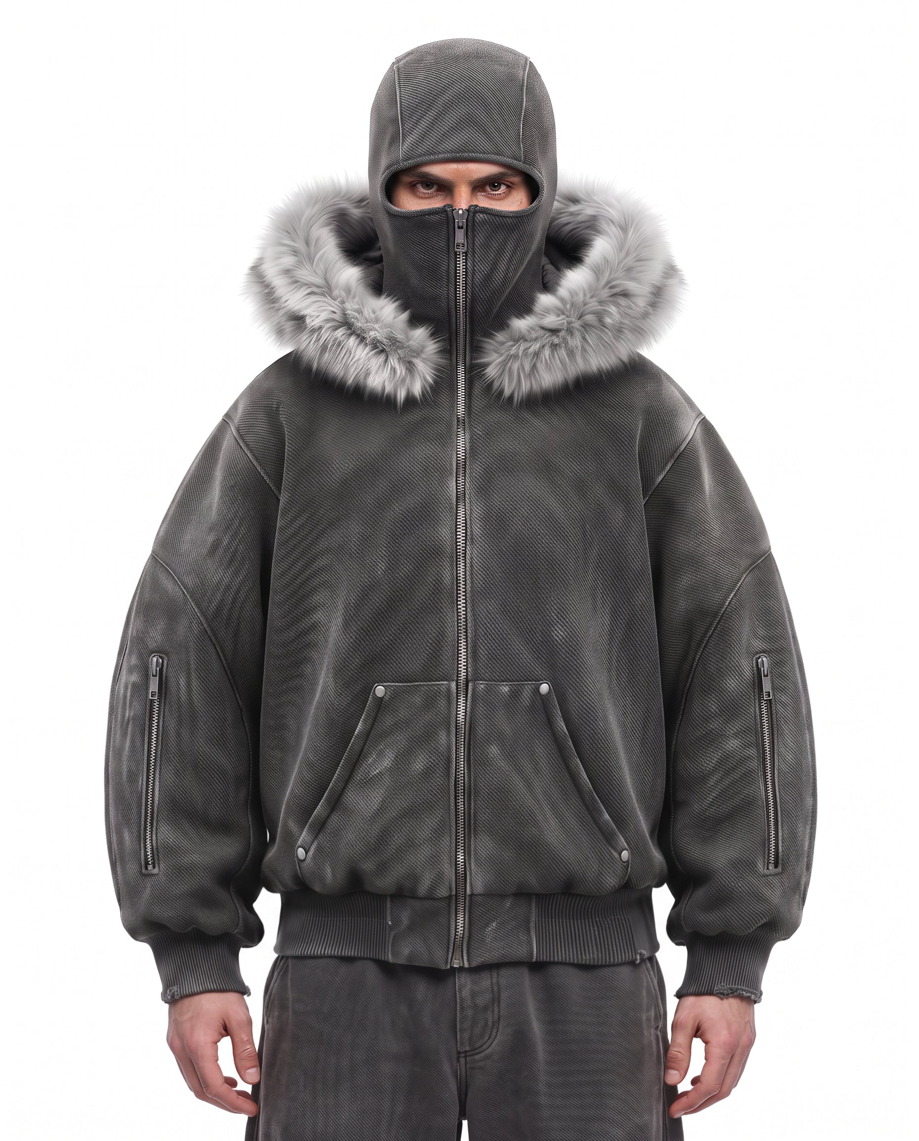GRYFT Vintage Fur-Trim Balaclava Utility Hoodie