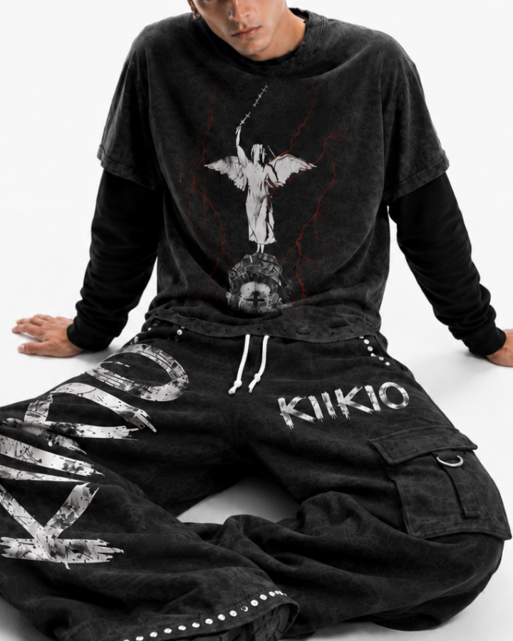 GRYFT Distressed Angel Cross Graphic Layered T-Shirt