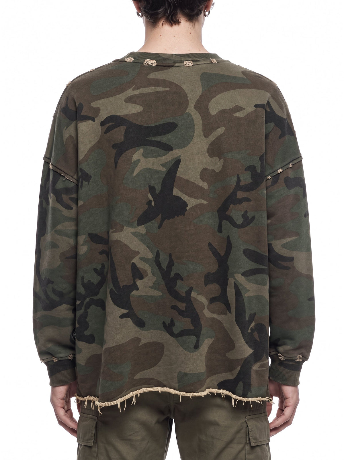 GRYFT Vintage Distressed Camo Raw Edge Crewneck Sweatshirt