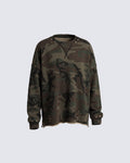 GRYFT Vintage Distressed Camo Raw Edge Crewneck Sweatshirt