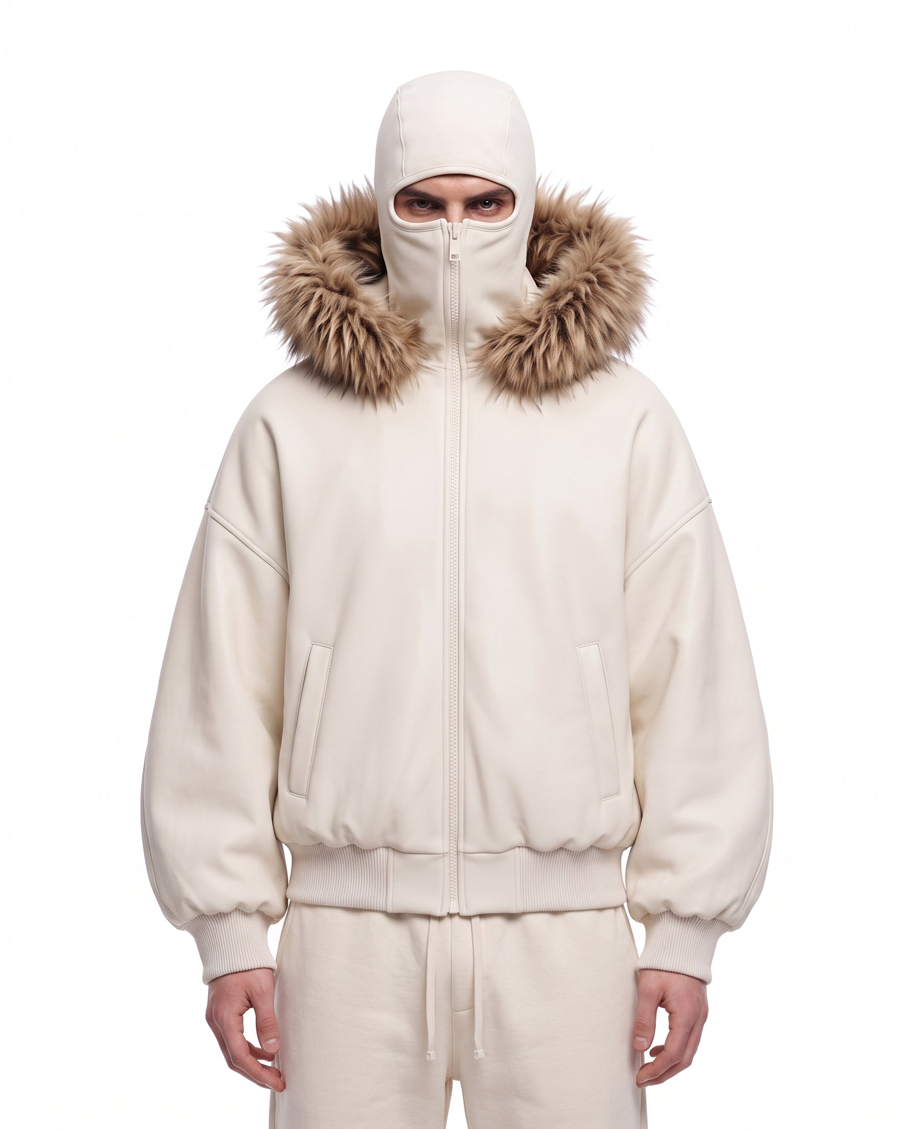 GRYFT Minimal Fur-Trim Balaclava Hooded Sweatshirt