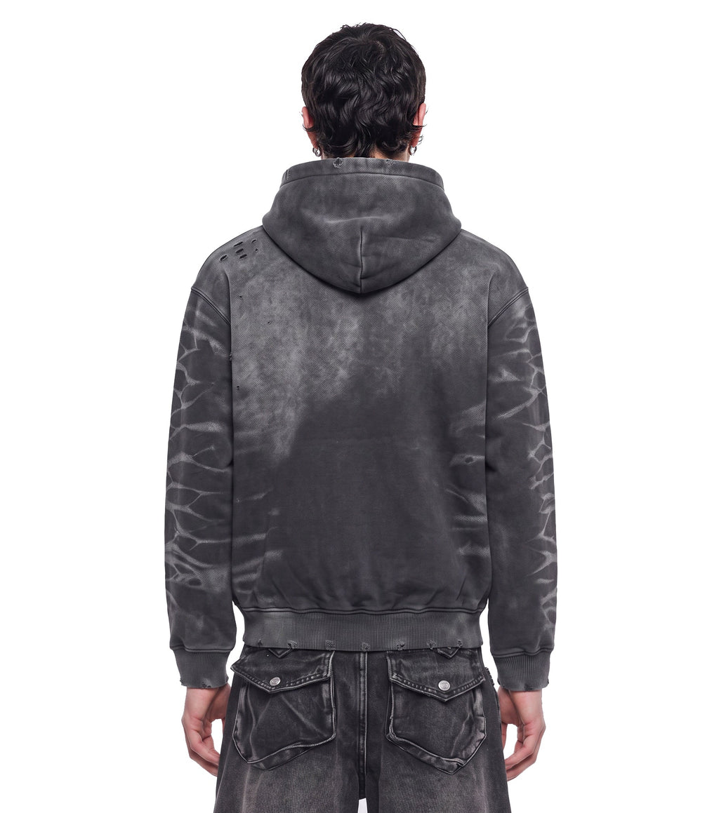GRYFT Vintage Washed Tiger Stripe Distressed Pullover Hoodie