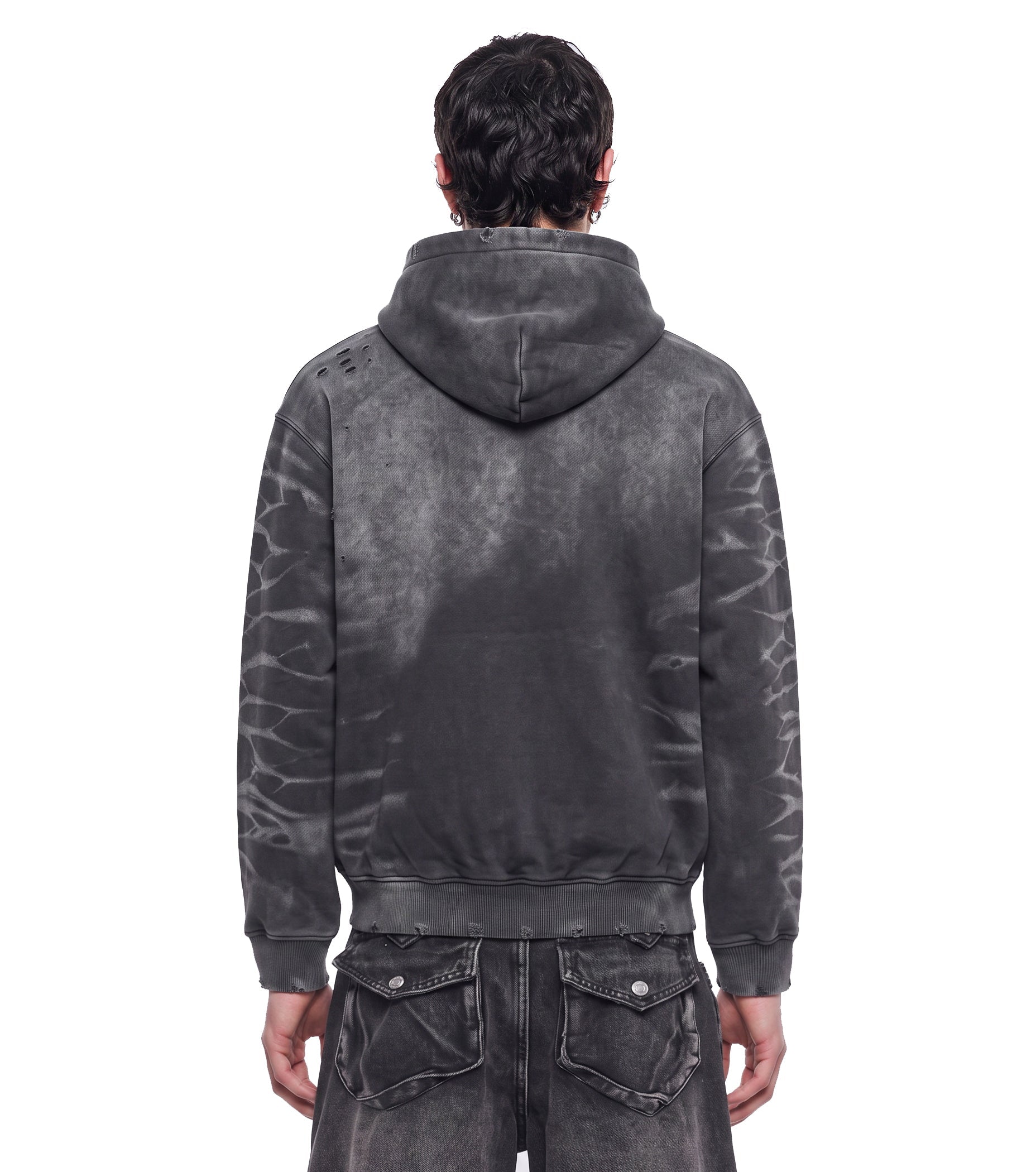 GRYFT Vintage Washed Tiger Stripe Distressed Pullover Hoodie