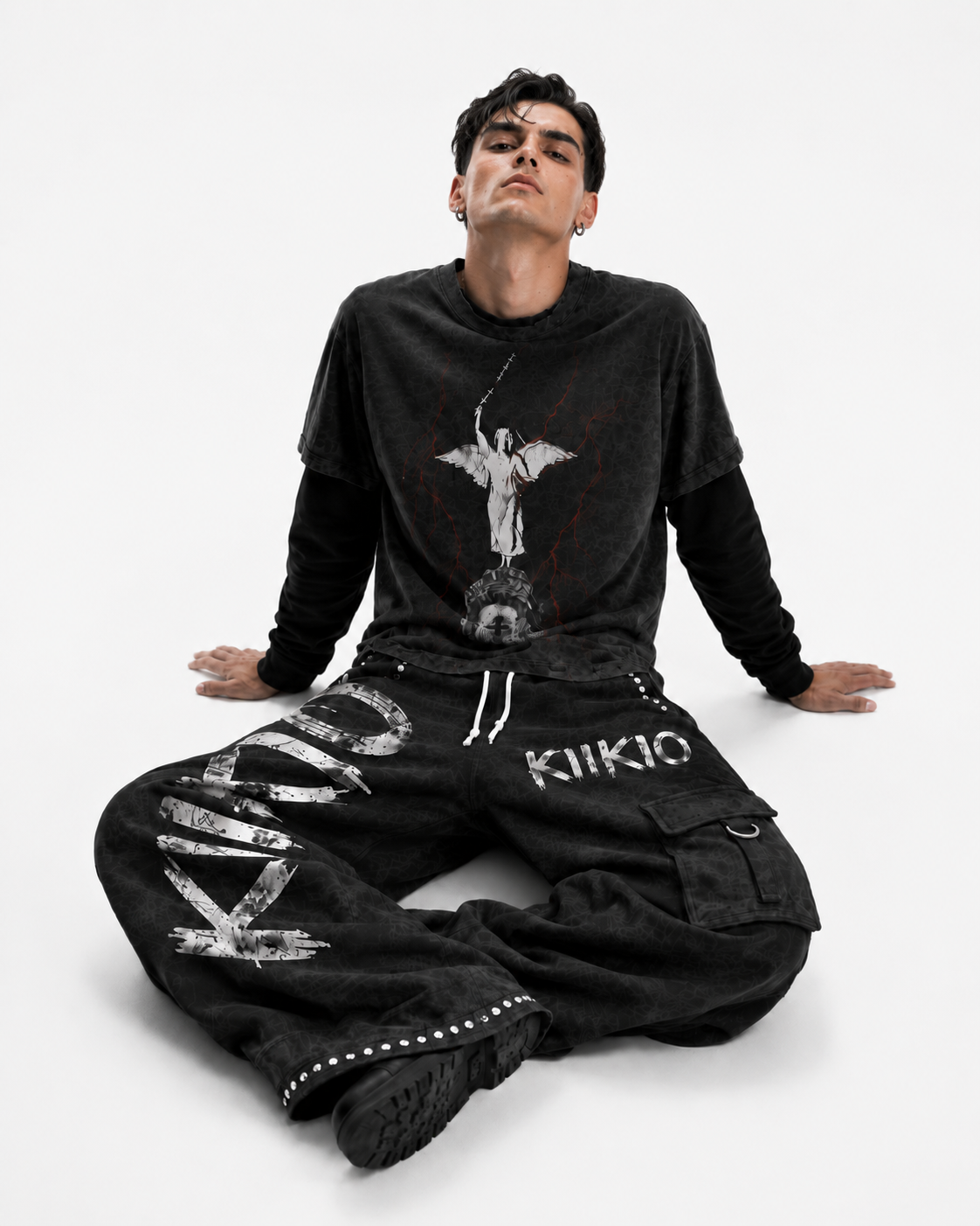 GRYFT Distressed Angel Cross Graphic Layered T-Shirt