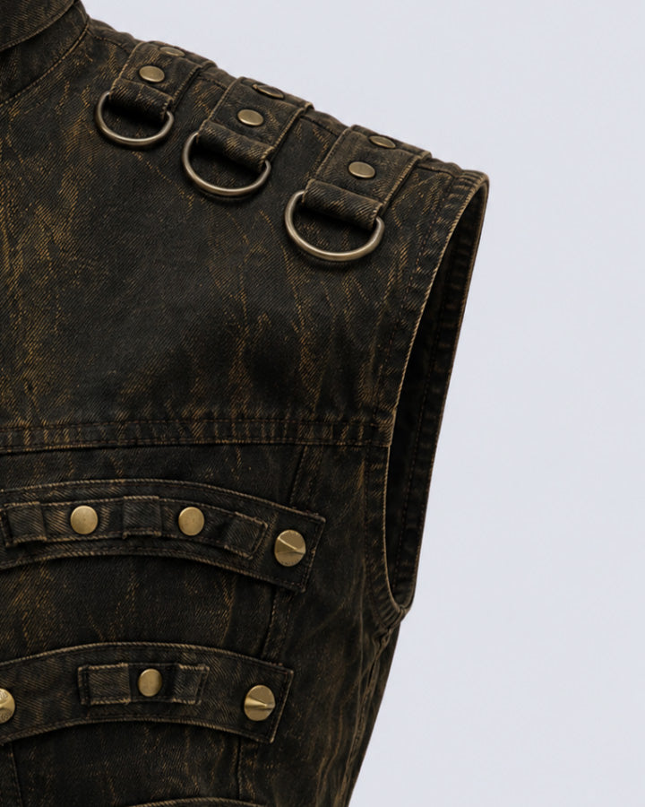 GRYFT Retro-Style Distressed Metal-Rivet Versatile Vest