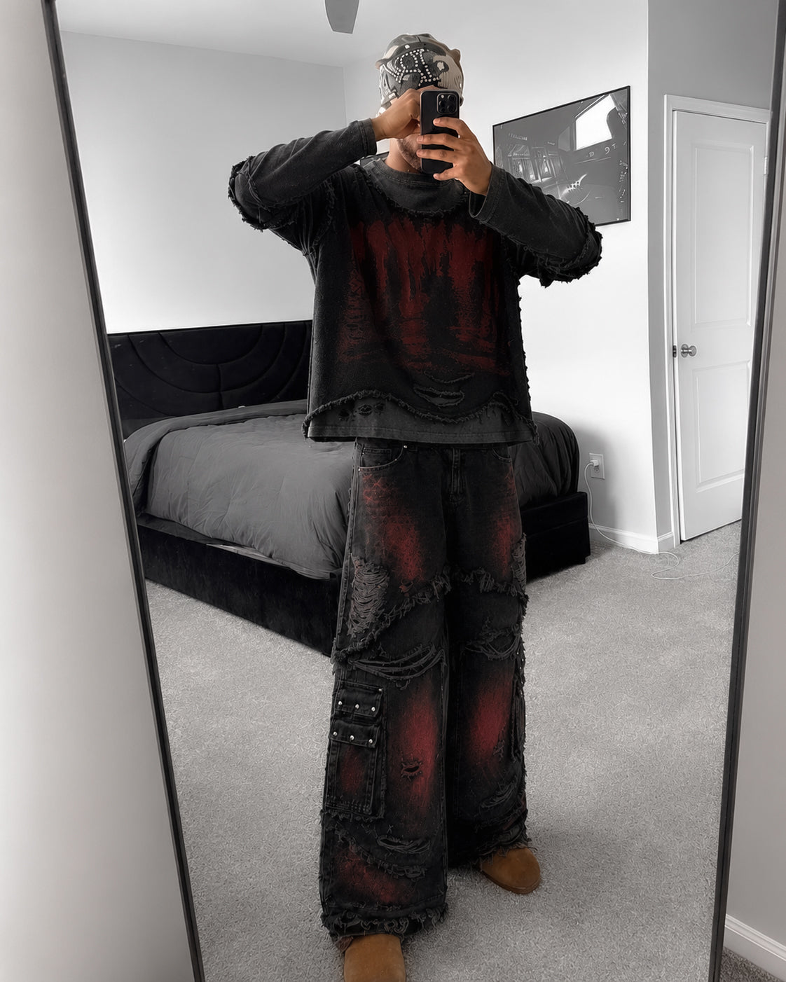 GRYFT Two-Tone Raw Edge Patchwork Layered Long Sleeve Tee