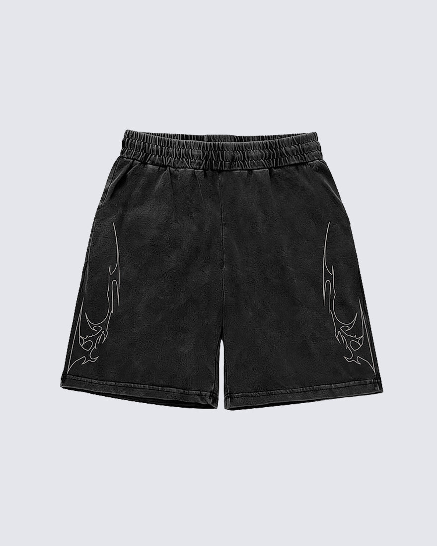 Vintage Distressed Graphic Print Shorts