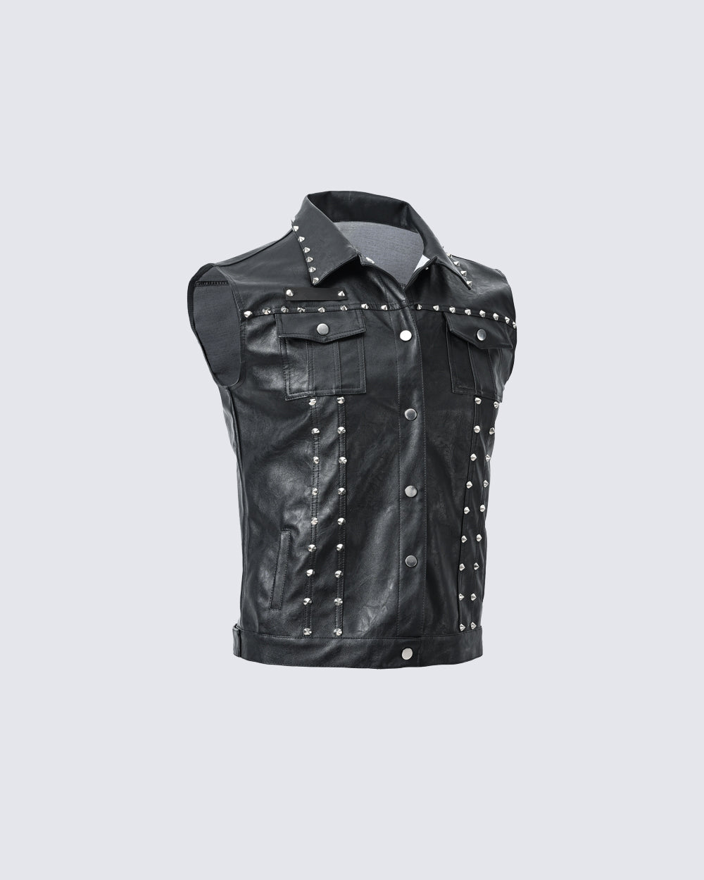 Collared Punk Vest With Rivets Motorbike Style