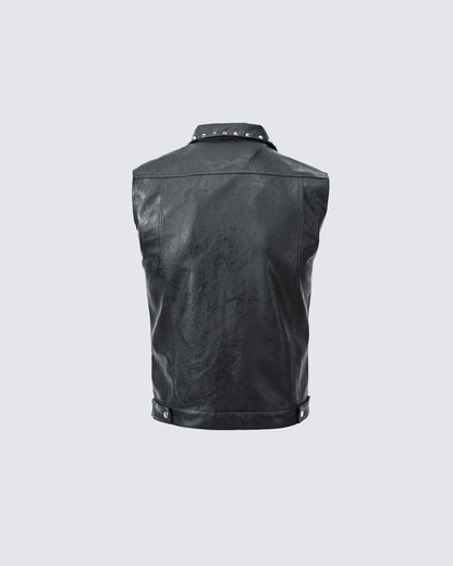 Collared Punk Vest With Rivets Motorbike Style