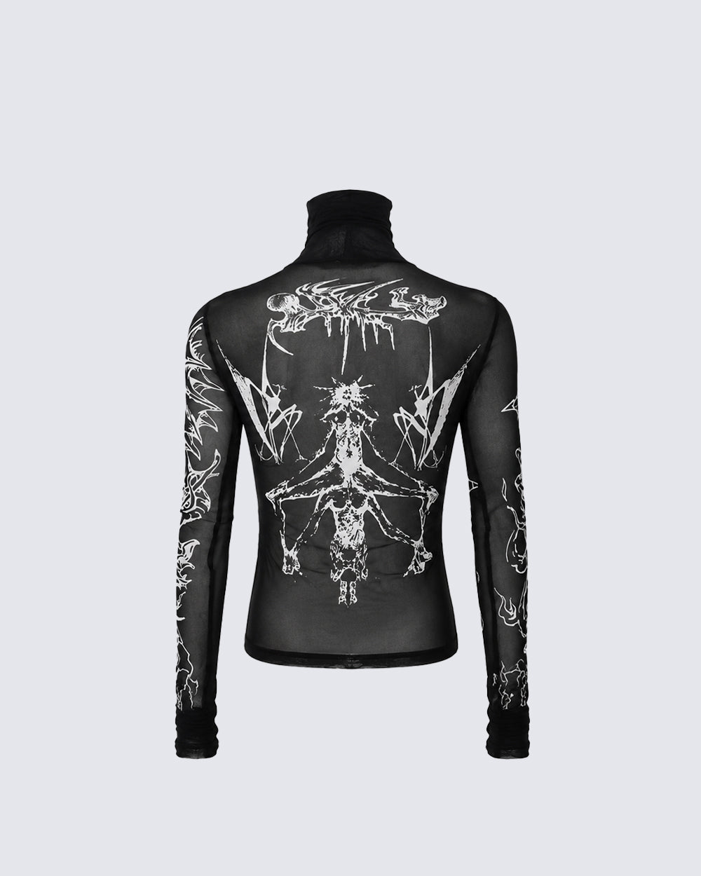 Gothic Mesh Long Sleeve Top with Graphic Print